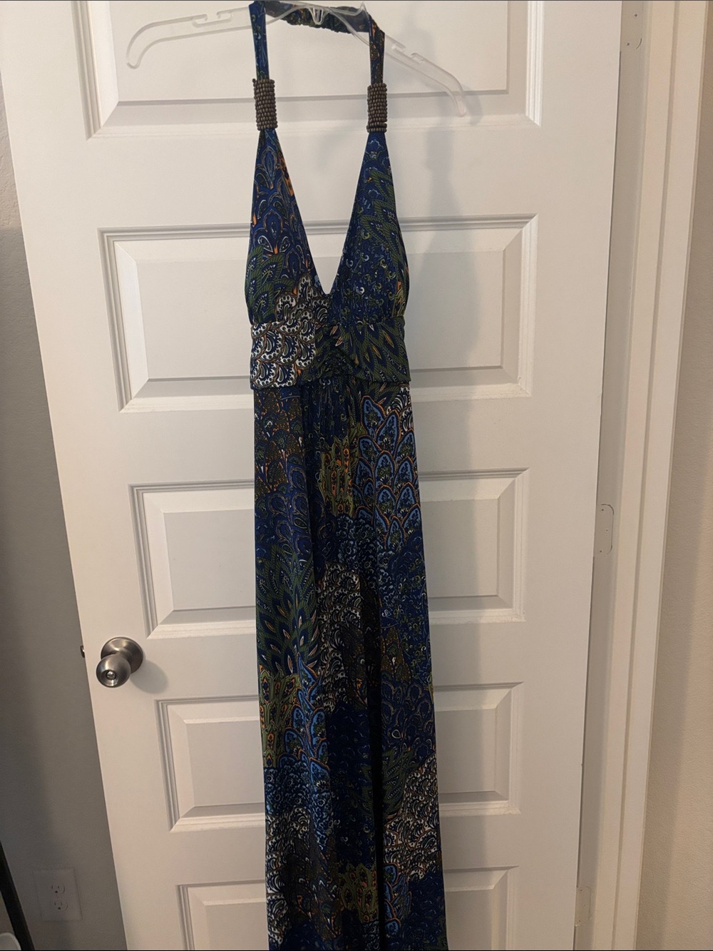 westloop Blue & Green Paisley Halter Maxi Dress SZ L Peacock design summer dress